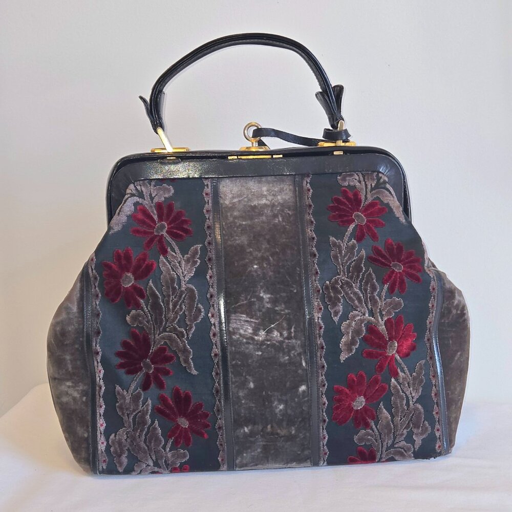 1950s VINTAGE BAG Made Italy Velvet Leather ROBERTA DI CAMERINO style BAGONGHI - Picture 4 of 7